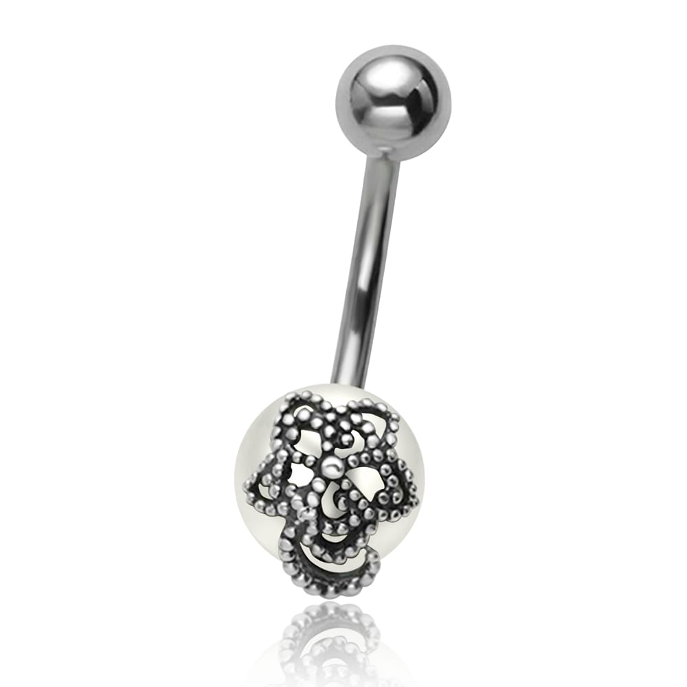 Belly Piercing - B021 Pearl with FlowerSize 1.6x10x5mm