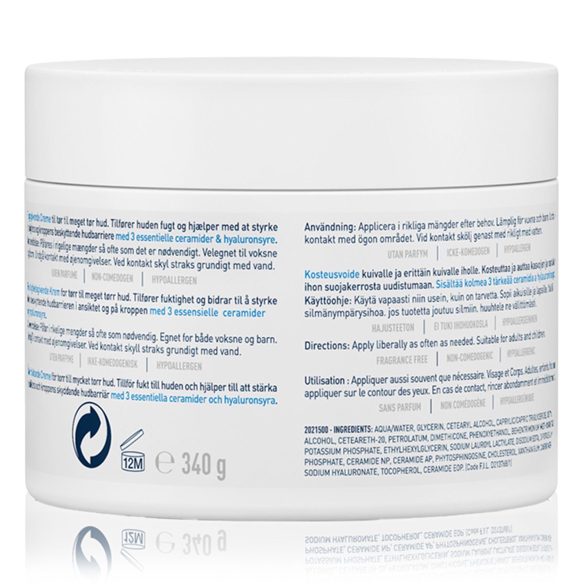 Moisturizing Cream for Dry Skin with Hyaluronic Acid 340G