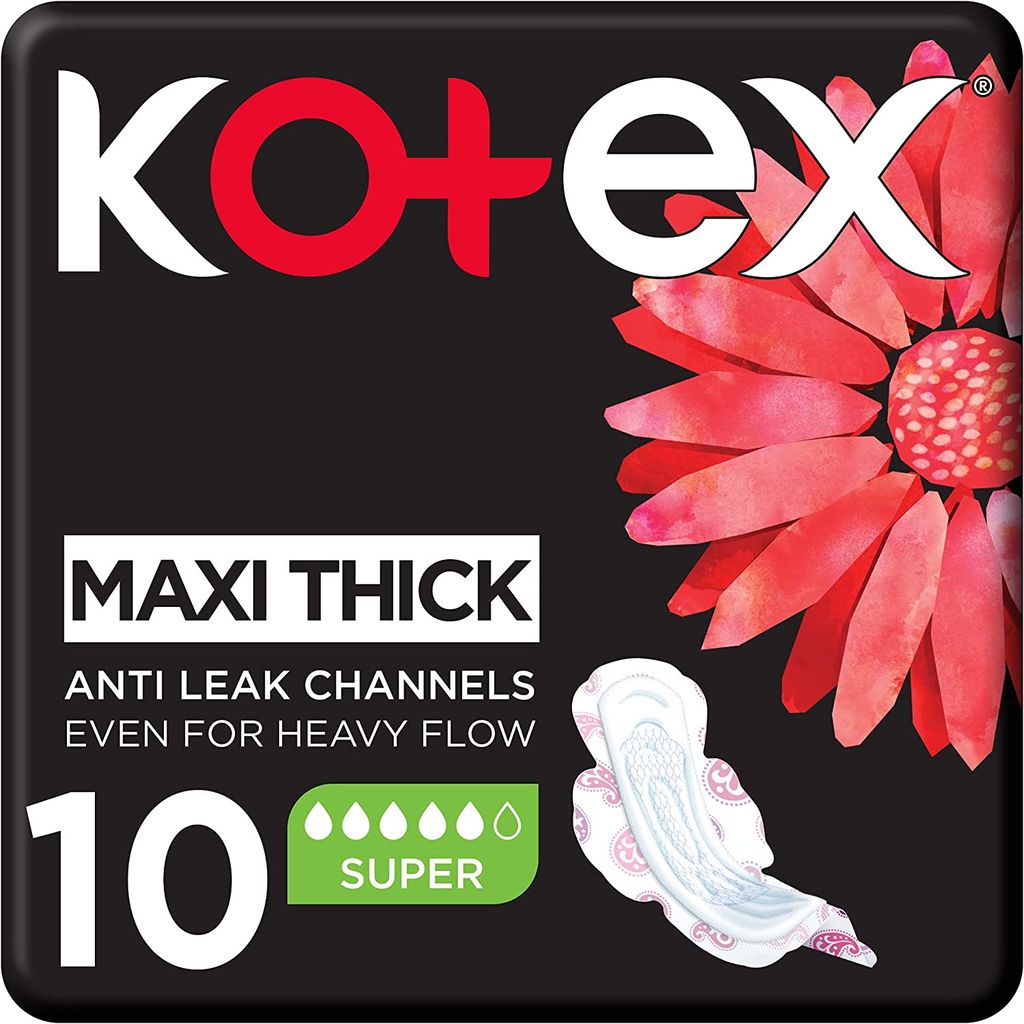 Kotex Maxi Protect Thick Pads, Super Size Sanitary Pads with Wings, 10 Sanitary Pads