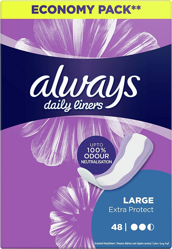 Always Daily Liners Extra Protect Pantyliners, Large, 48 Pcs