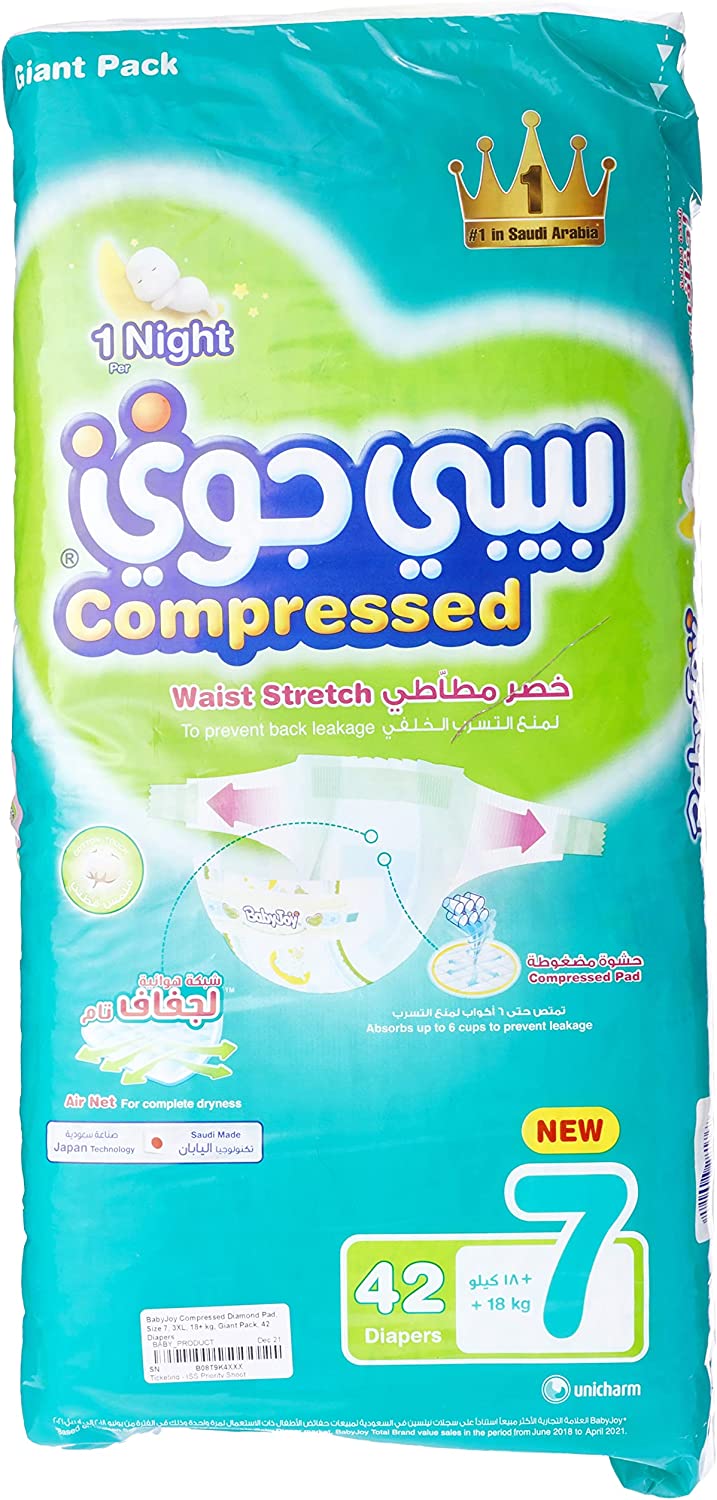 Babyjoy Compressed Diapers, Size 7 42Pc