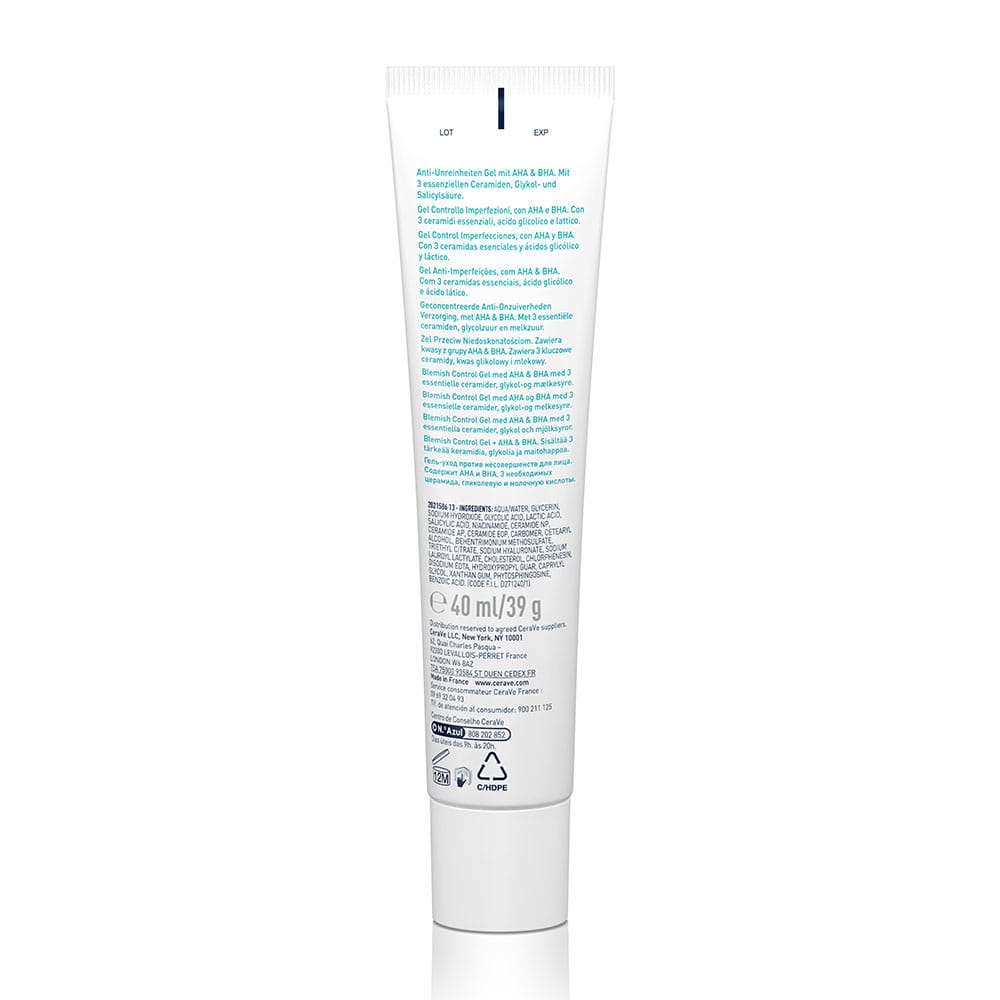 CeraVe Blemish Control Gel Facial Moisturiser For Acne & Blemishes with Glycolic Acid and Lactic Acid AHA/BHA 40 ML