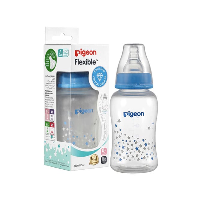 Pigeon Flexible Crystal Plastic Bottle 150 ml Blue/Pink (Star - Slim neck)