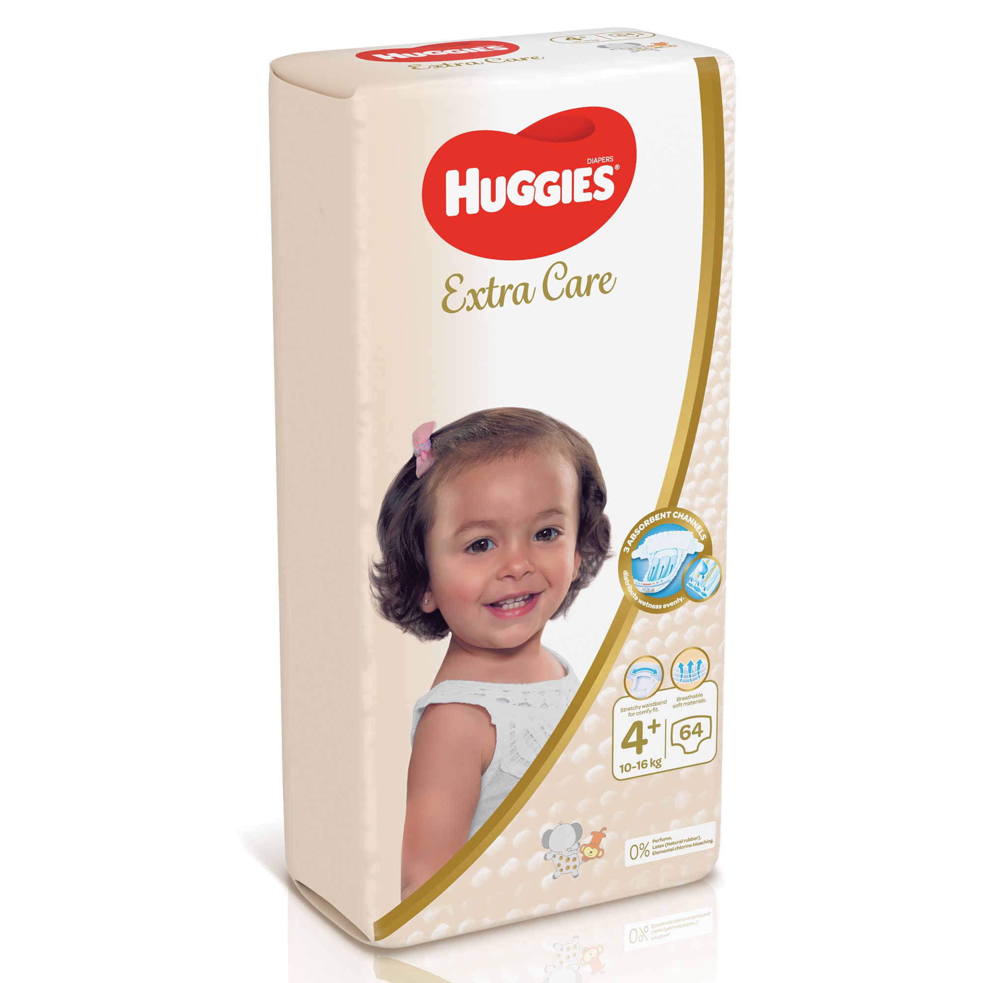 Huggies Extra Care, Size 4+, 10 -16 kg, Jumbo Pack, 64 Diapers