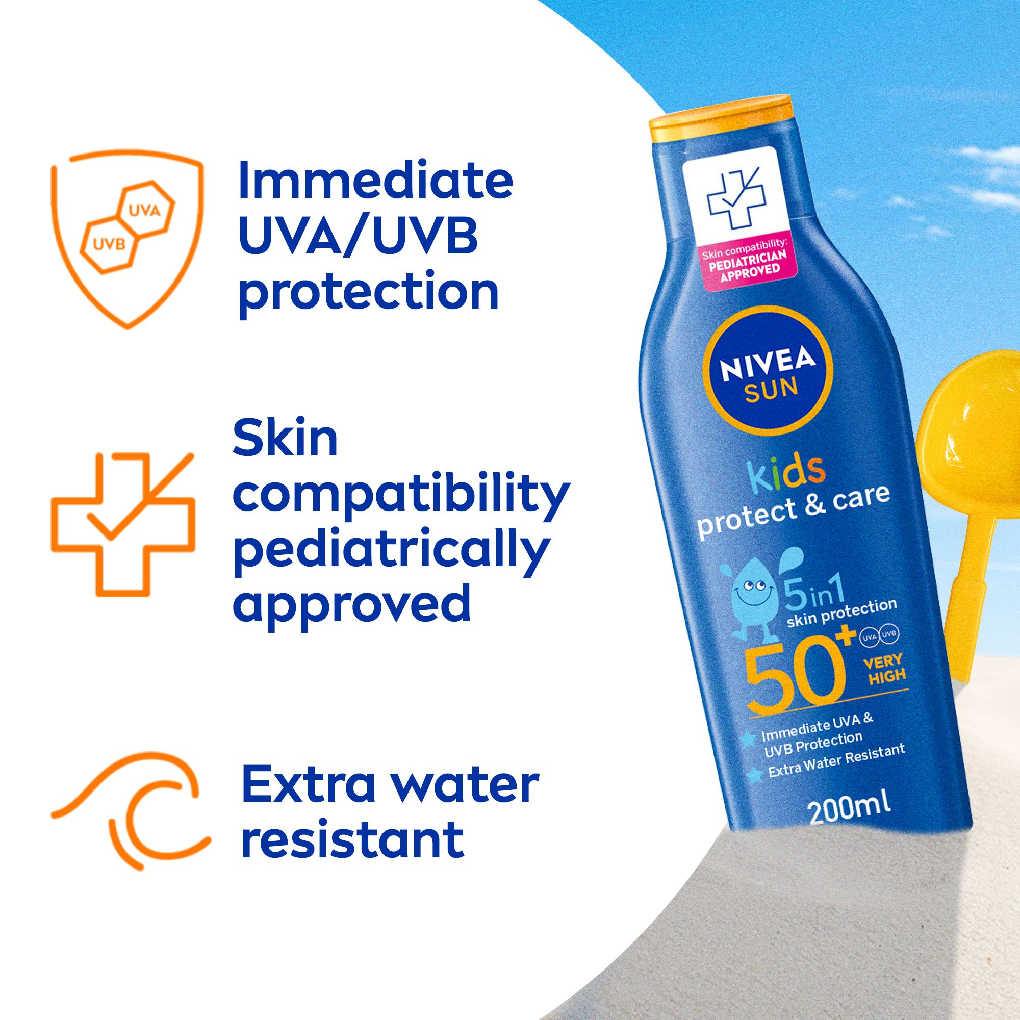 نيفيا لوشن للأطفال بعامل حماية ٥٠ من أشعة الشمس أثناء اللعب و السباحة ١٥٠ مل