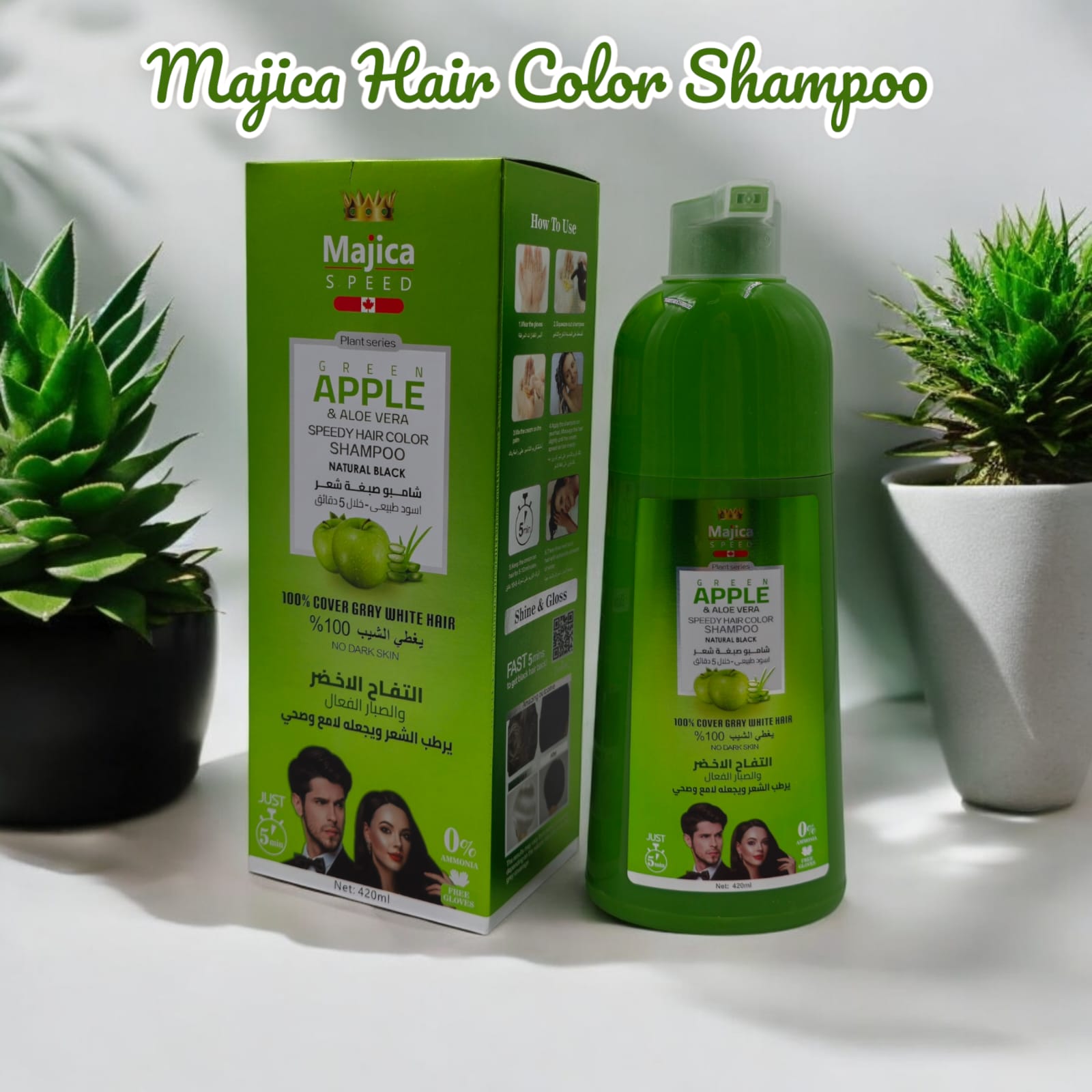 MAJICA GREEN APPLE HAIR COLOR SHAMPOO BLACK 420ML