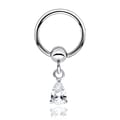 Ear Piercing - ET02 Silver Closure Rings Pear Shaped CZSize 1.2x12x4mm