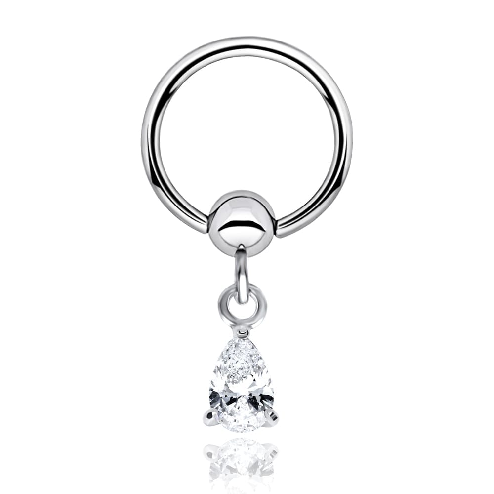 Ear Piercing - ET02 Silver Closure Rings Pear Shaped CZSize 1.2x12x4mm